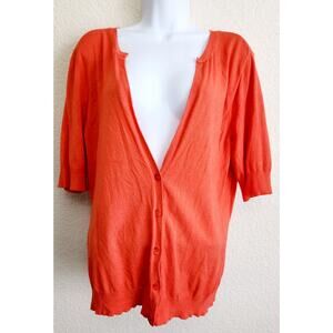 New York & Company Orange Short Sleeves Cardigan XL Lightweight Soft Stretch
